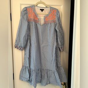 Jcrew blue striped tunic dress with pink embroidery; size S; good condition